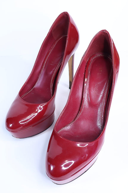 SERGIO ROSSI Patent Leather Platform Pumps Red Almond Toe Women's 35/US 5