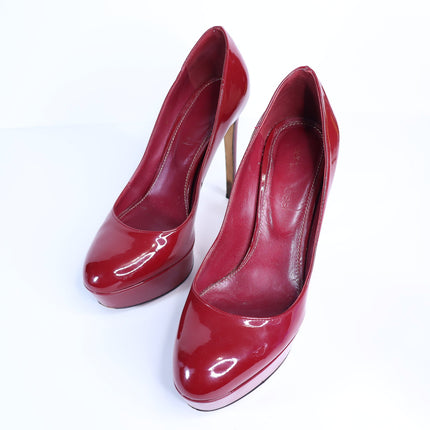 SERGIO ROSSI Patent Leather Platform Pumps Red Almond Toe Women's 35/US 5