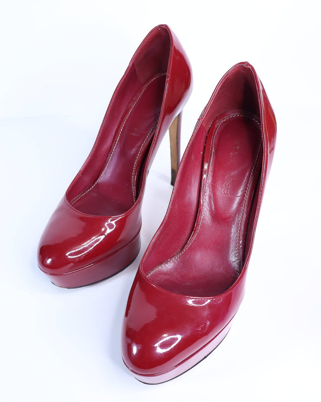 SERGIO ROSSI Patent Leather Platform Pumps Red Almond Toe Women's 35/US 5
