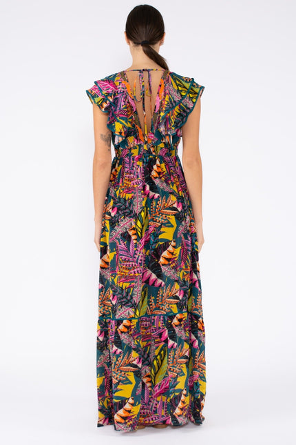 TAJ BY SABRINA CRIPPA Flamingo Maxi Dress High Summer Ruffle Women's S