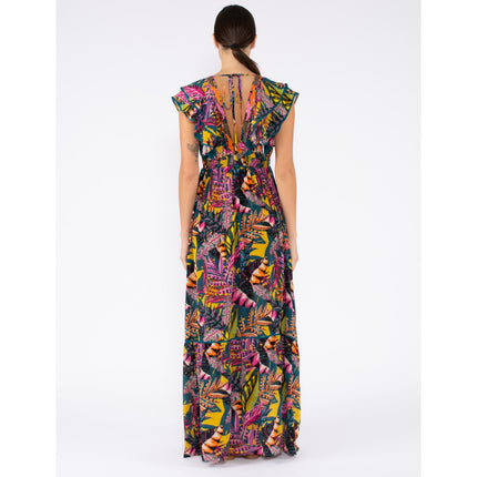 TAJ BY SABRINA CRIPPA Flamingo Maxi Dress High Summer Ruffle Women's S