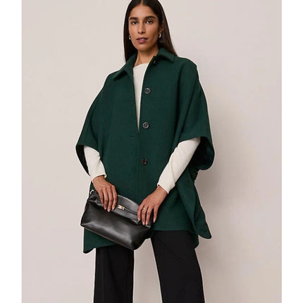 ANN TAYLOR Buttoned Trench Cape NWT Dark Green Wool Blend Women's MP