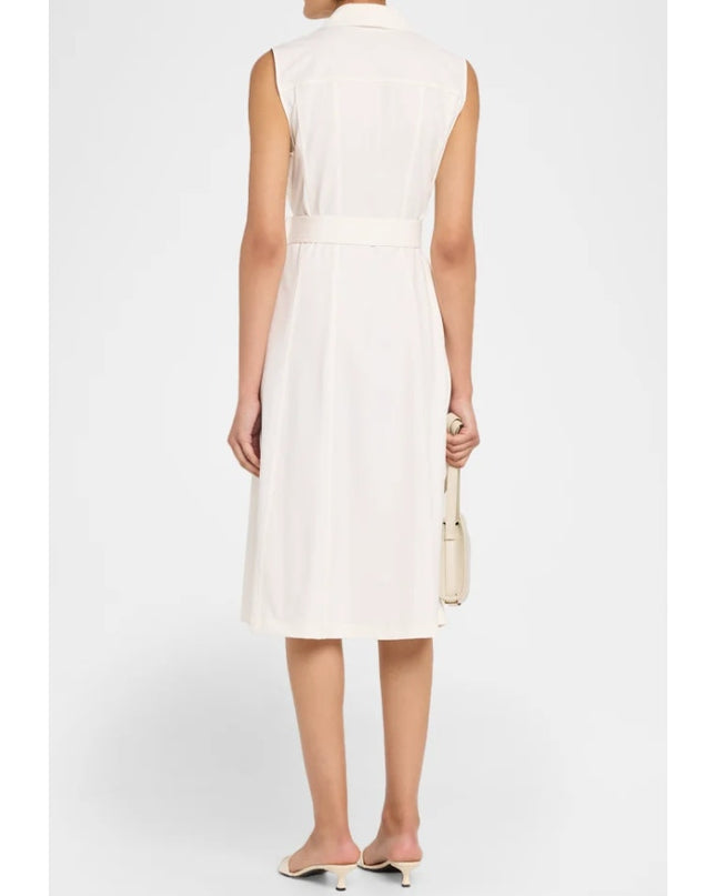 Lafayette 148 Stretch Twill Belted Shirtdress Sea Salt White Midi Women's XS