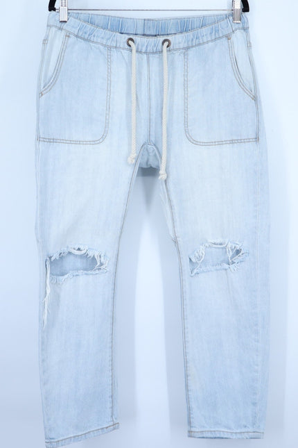 ONE TEASPOON Shabbies Drawstring Jean Blue Hustler Distressed Boyfriend Womens M