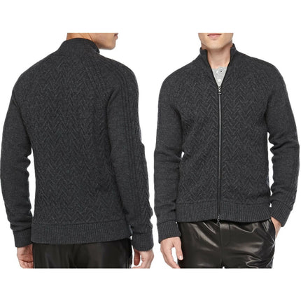 Vince Wool Cable Full Zip Sweater Dark Gray Textured Long Sleeve Men's XL