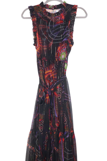 MARIE OLIVER Alice Maxi Dress High Neck Sleeveless Silk Lurex Black Women's S
