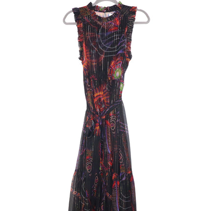 MARIE OLIVER Alice Maxi Dress High Neck Sleeveless Silk Lurex Black Women's S