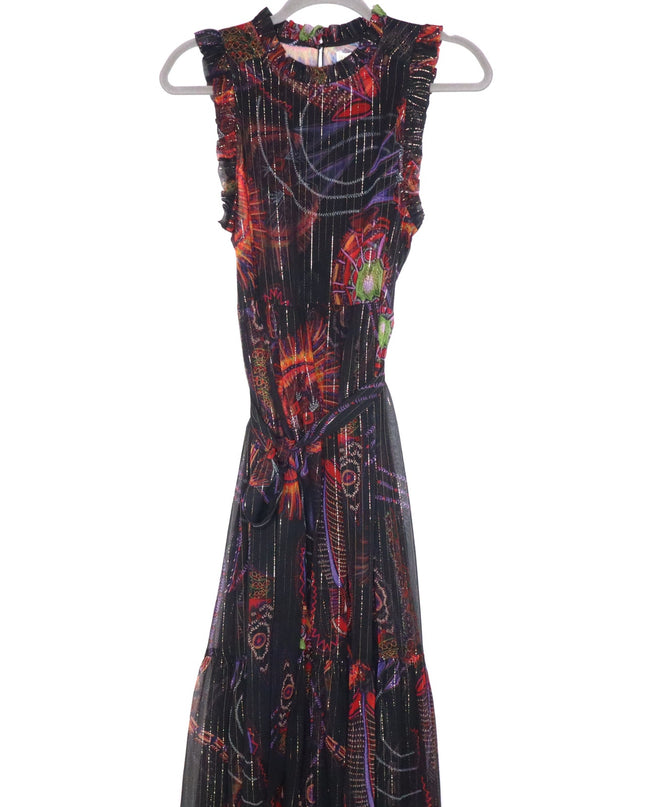 MARIE OLIVER Alice Maxi Dress High Neck Sleeveless Silk Lurex Black Women's S