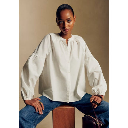 SEZANE Nerissa Button Up Shirt Ecru White Oragnic Cotton Poplin Women's 40/US 8