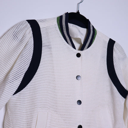 VERONICA BEARD Smith Rib Trim Jacket Off White Black Bomber Casual Women's 2