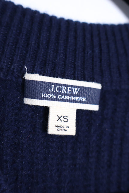 J. CREW 100% Cashmere Puff Sleeve Sweater Navy Blue Mock Neck Women's XS