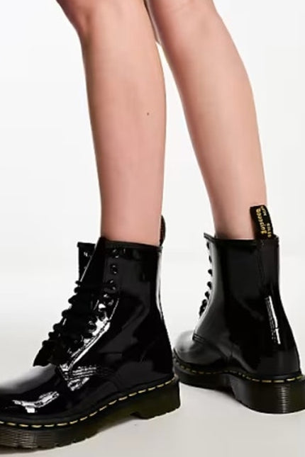 DR. MARTENS 1460 Patent Leather Combat Boots Black Lace Up Women's 7
