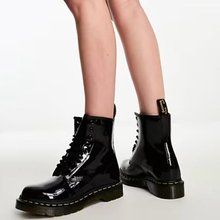 DR. MARTENS 1460 Patent Leather Combat Boots Black Lace Up Women's 7