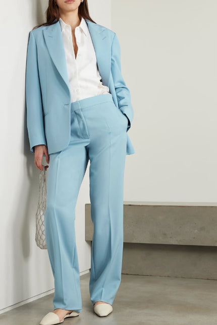 STELLA MCCARTNEY Wool Straight Leg Pants Mineral Blue Women's 50/14