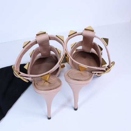 VALENTINO Roman Stud Leather Heeled Sandal Blush Pink Pointed Toe Women's 36