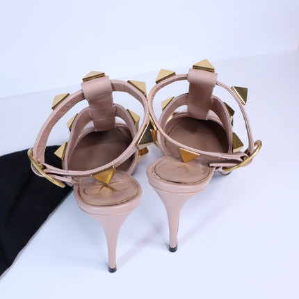 VALENTINO Roman Stud Leather Heeled Sandal Blush Pink Pointed Toe Women's 36