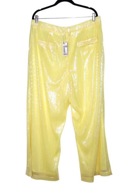 STAUD NEW Luisa Trouser Pleated Sequin Wide-leg Yellow High Rise Women's 16