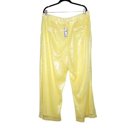 STAUD Luisa Sequin Trouser NWT Pleated Wide-leg Yellow High Rise Women's 16