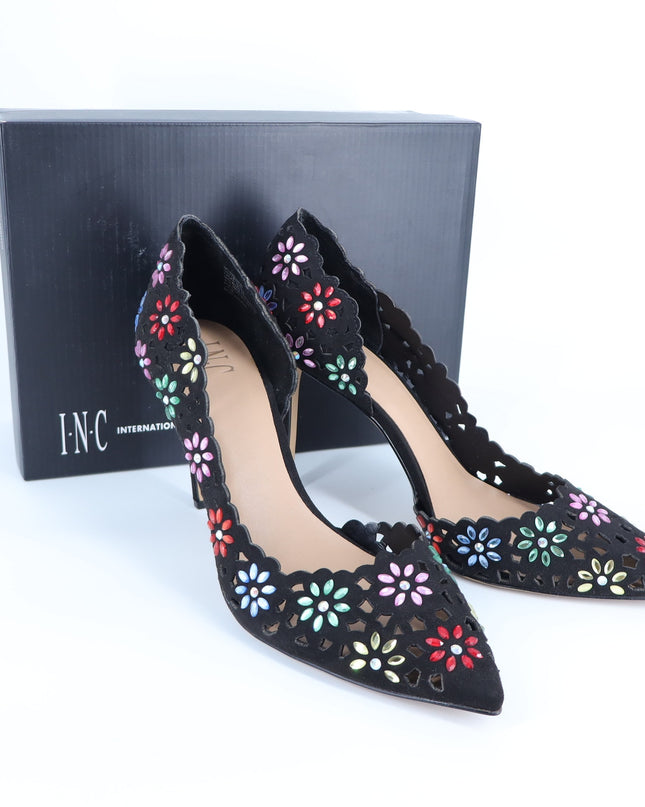 INC Kenjay D'Orsay Pump Black NIB Floral Rhinestone Pointed Toe Women's 10.5M